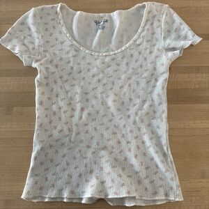 White flowered Ribbed Top